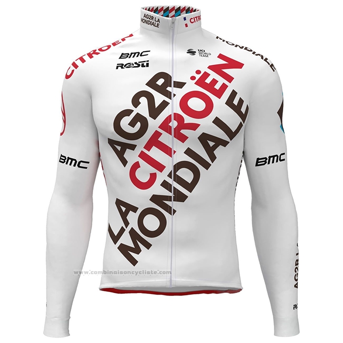 2023 Maillot Cyclisme Ag2r La Mondiale Blanc Manches Longues et Cuissard